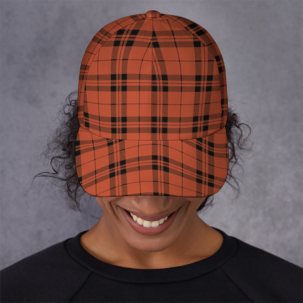 Orange And Black Tartan Pattern Print Baseball Cap