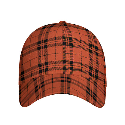 Orange And Black Tartan Pattern Print Baseball Cap
