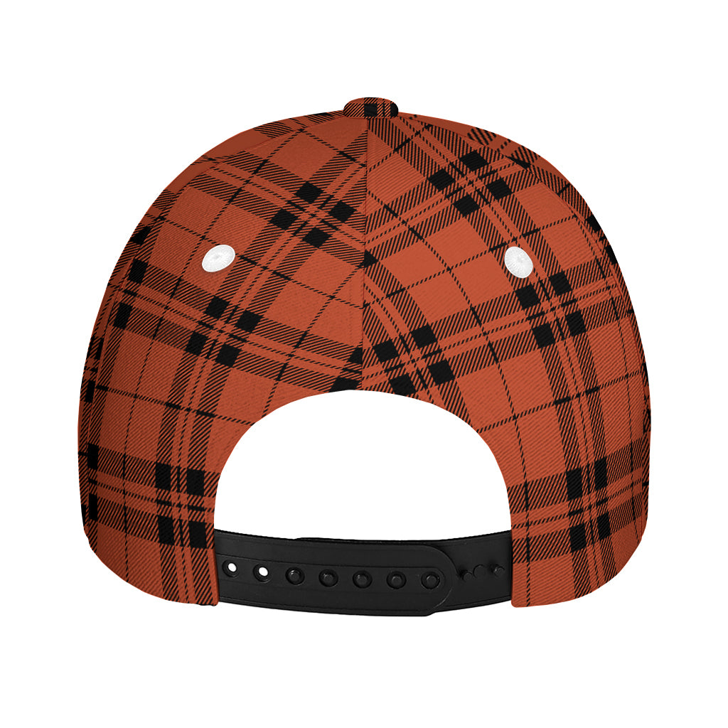 Orange And Black Tartan Pattern Print Baseball Cap