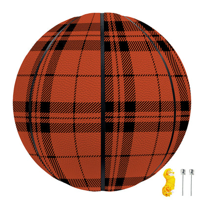 Orange And Black Tartan Pattern Print Basketball