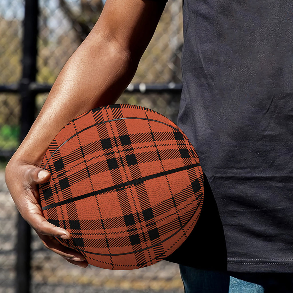 Orange And Black Tartan Pattern Print Basketball