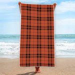 Orange And Black Tartan Pattern Print Beach Towel
