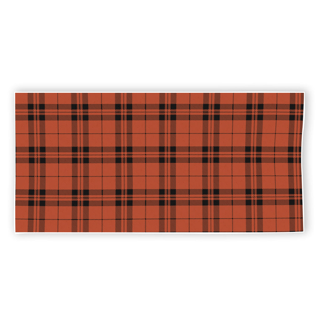 Orange And Black Tartan Pattern Print Beach Towel