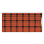 Orange And Black Tartan Pattern Print Beach Towel