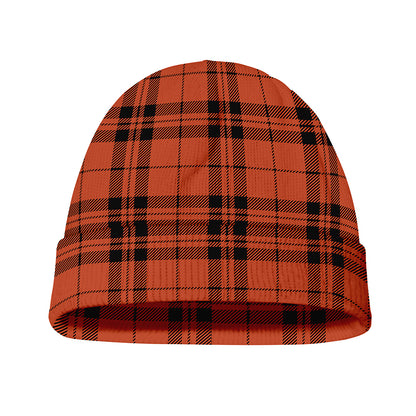Orange And Black Tartan Pattern Print Beanie