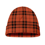 Orange And Black Tartan Pattern Print Beanie