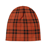 Orange And Black Tartan Pattern Print Beanie