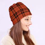 Orange And Black Tartan Pattern Print Beanie