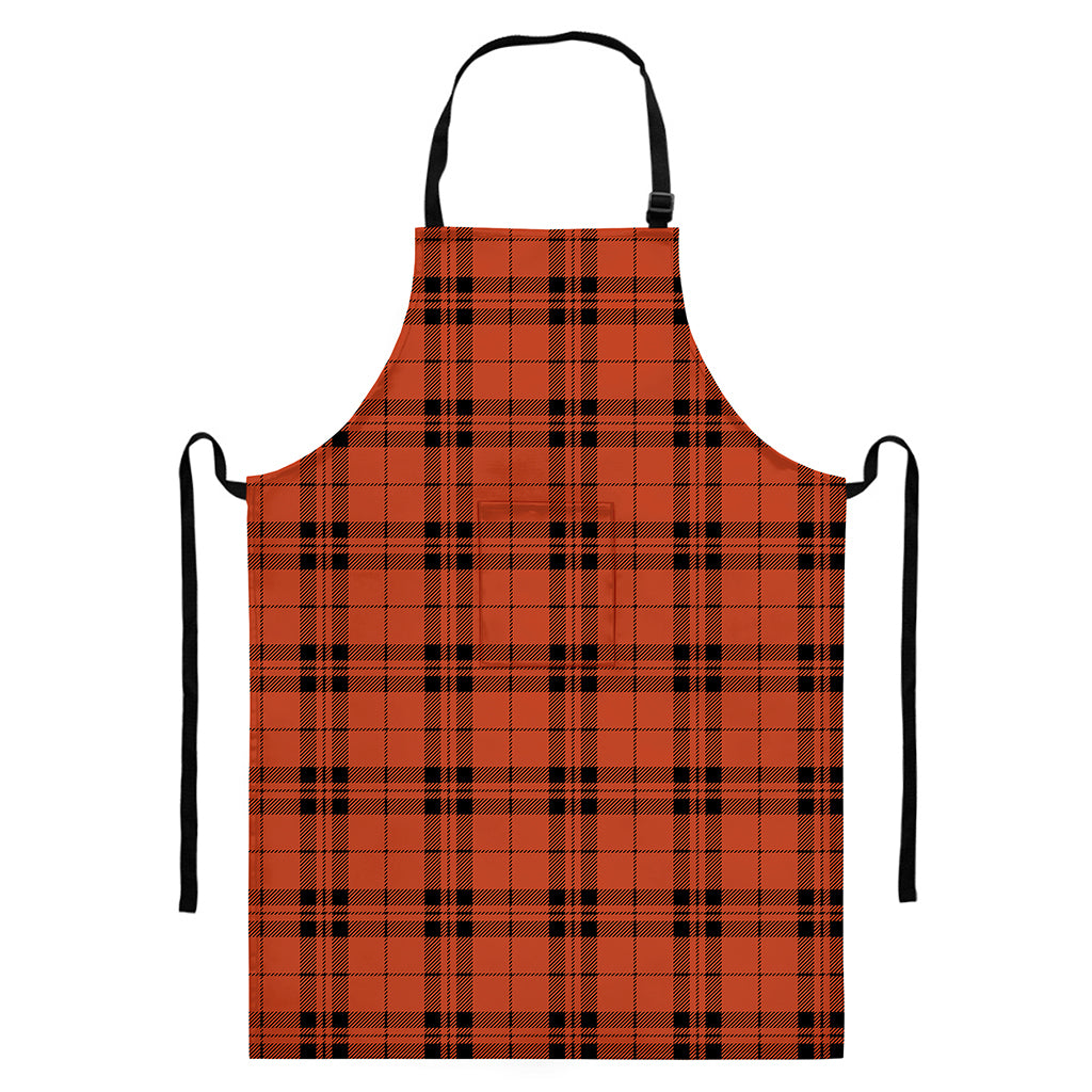 Orange And Black Tartan Pattern Print Bib Apron With Pocket