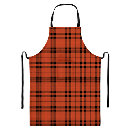 Orange And Black Tartan Pattern Print Bib Apron With Pocket