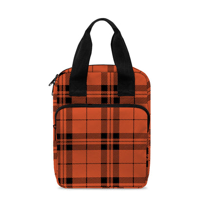 Orange And Black Tartan Pattern Print Bible Tote Bag