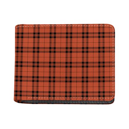 Orange And Black Tartan Pattern Print Bifold Wallet