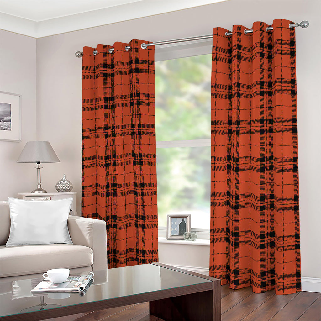Orange And Black Tartan Pattern Print Blackout Grommet Curtains