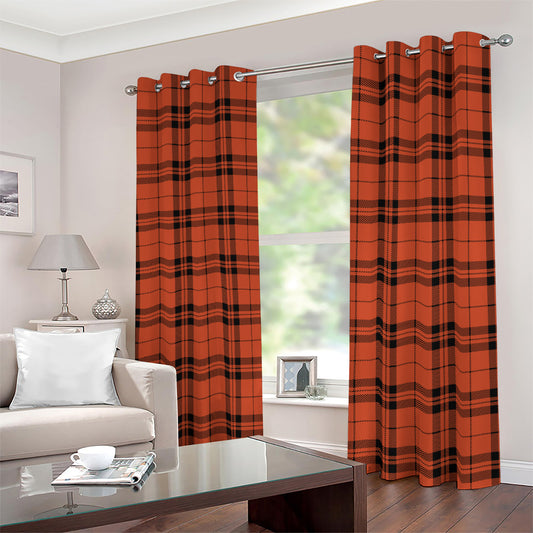 Orange And Black Tartan Pattern Print Blackout Grommet Curtains