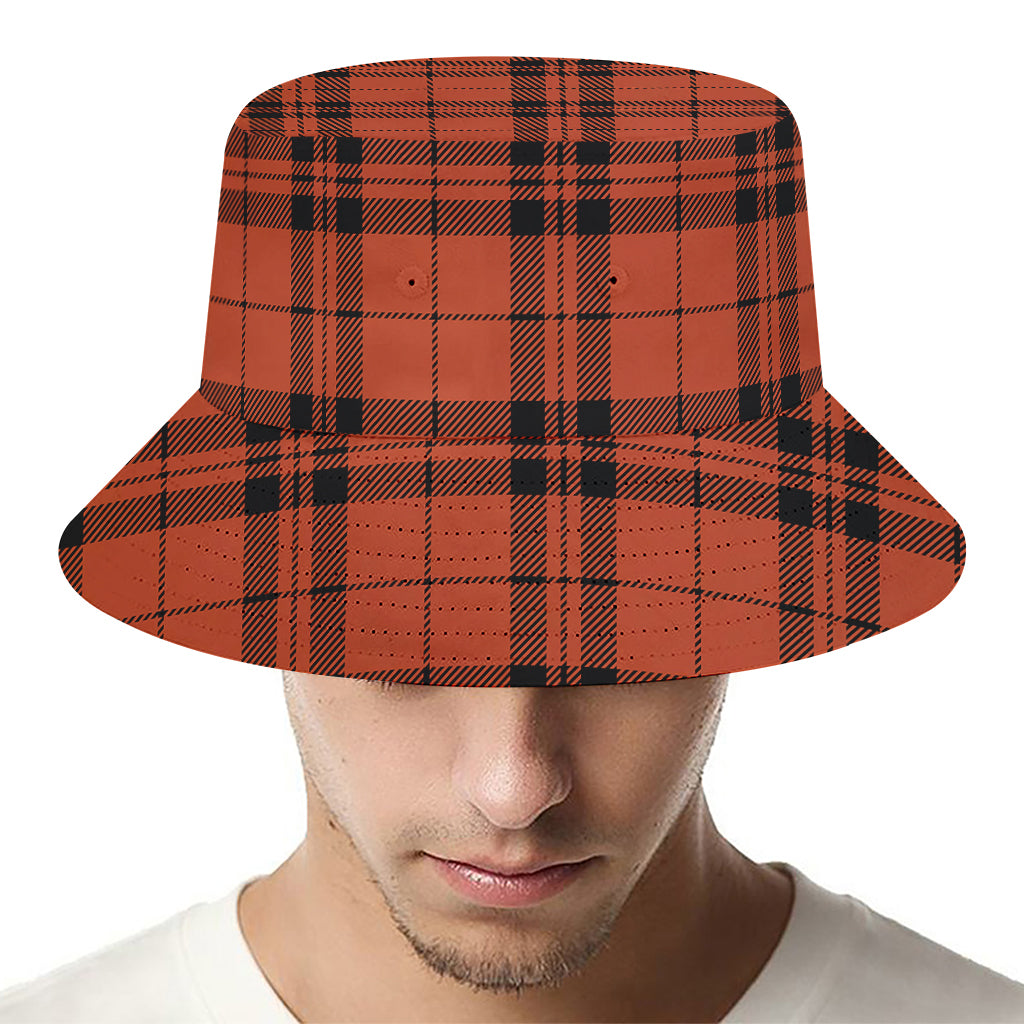 Orange And Black Tartan Pattern Print Bucket Hat
