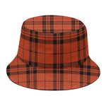 Orange And Black Tartan Pattern Print Bucket Hat