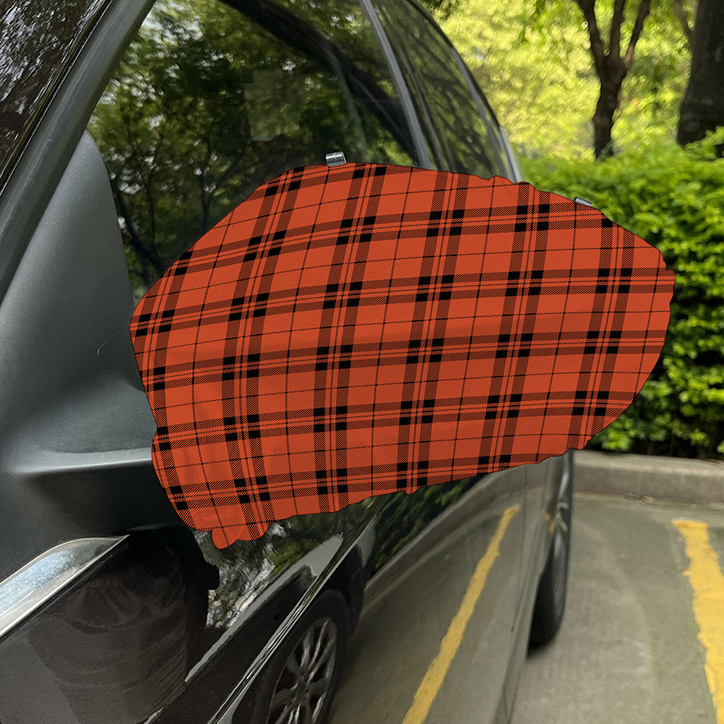 Orange And Black Tartan Pattern Print Car Side Mirror Covers