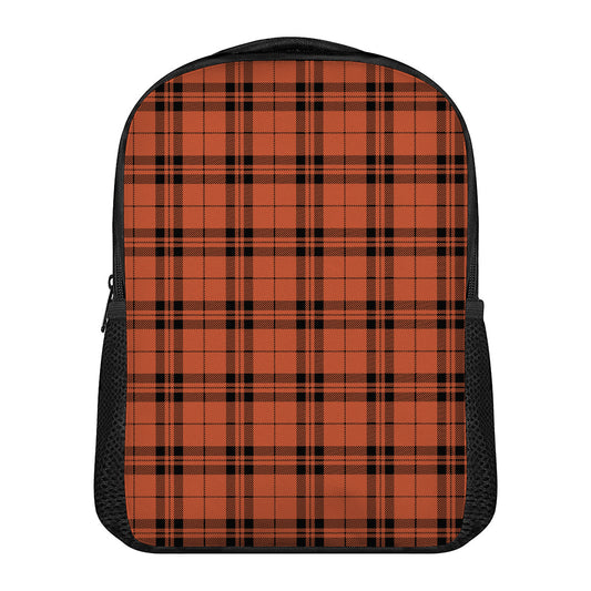Orange And Black Tartan Pattern Print Casual Backpack