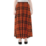 Orange And Black Tartan Pattern Print Chiffon Maxi Skirt