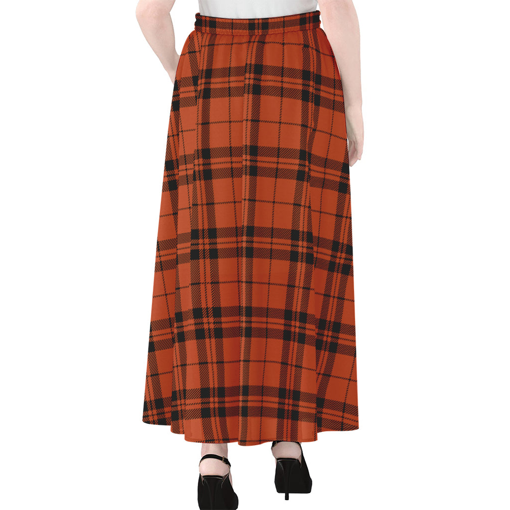 Orange And Black Tartan Pattern Print Chiffon Maxi Skirt