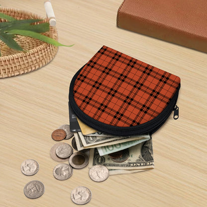 Orange And Black Tartan Pattern Print Coin Purse