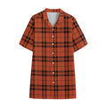Orange And Black Tartan Pattern Print Cotton Hawaiian Shirt