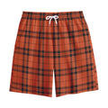 Orange And Black Tartan Pattern Print Cotton Shorts