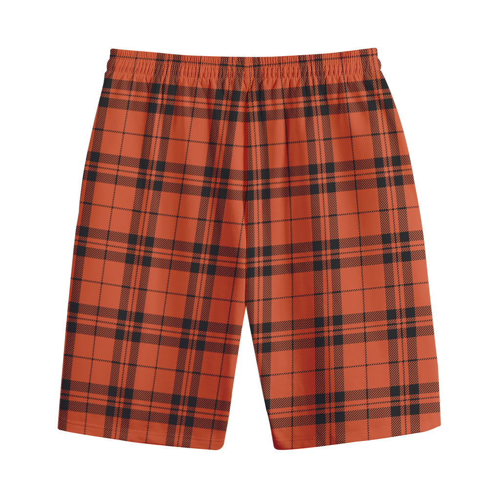 Orange And Black Tartan Pattern Print Cotton Shorts