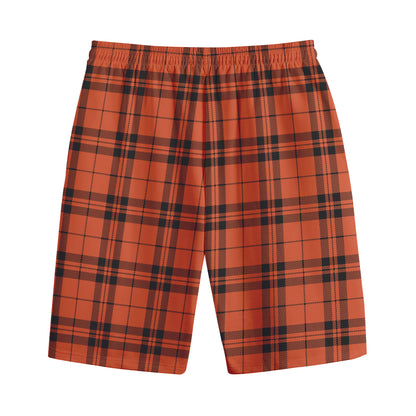 Orange And Black Tartan Pattern Print Cotton Shorts