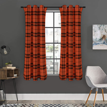 Orange And Black Tartan Pattern Print Curtain