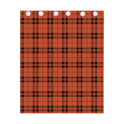 Orange And Black Tartan Pattern Print Curtain