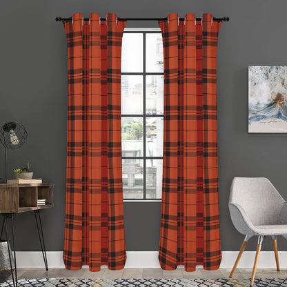 Orange And Black Tartan Pattern Print Curtain