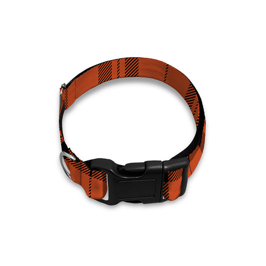 Orange And Black Tartan Pattern Print Dog Collar