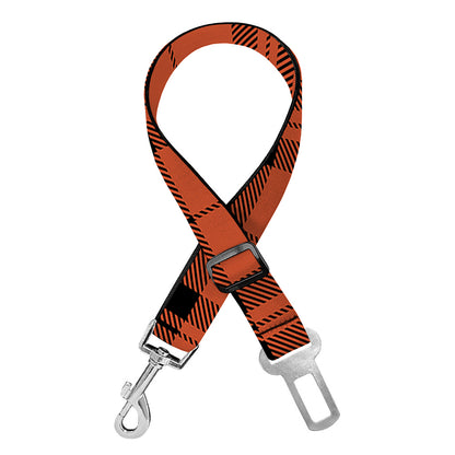 Orange And Black Tartan Pattern Print Dog Seat Belt