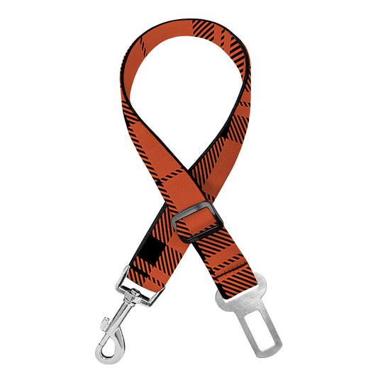Orange And Black Tartan Pattern Print Dog Seat Belt