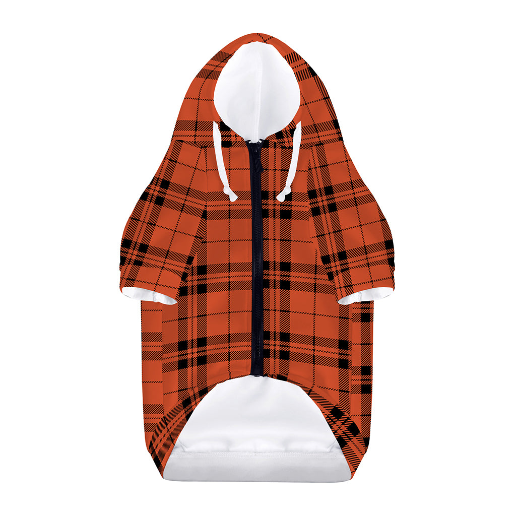 Orange And Black Tartan Pattern Print Dog Zip Up Hoodie