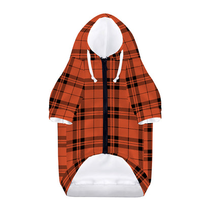 Orange And Black Tartan Pattern Print Dog Zip Up Hoodie