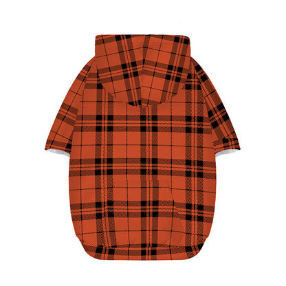Orange And Black Tartan Pattern Print Dog Zip Up Hoodie