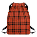 Orange And Black Tartan Pattern Print Drawstring Backpack