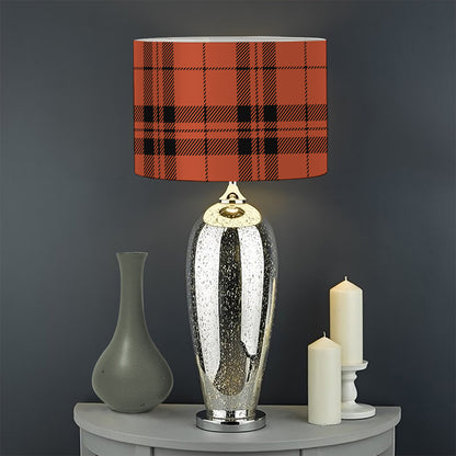 Orange And Black Tartan Pattern Print Drum Lamp Shade