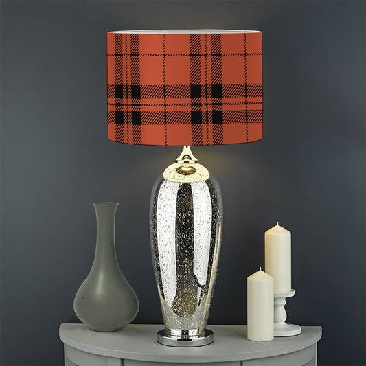 Orange And Black Tartan Pattern Print Drum Lamp Shade