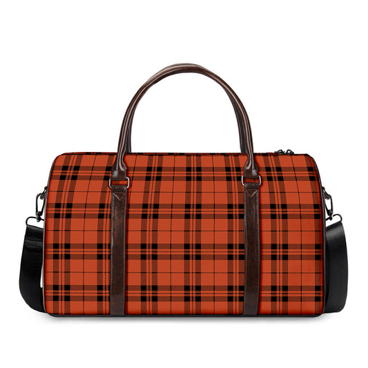 Orange And Black Tartan Pattern Print Duffle Bag