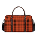 Orange And Black Tartan Pattern Print Duffle Bag