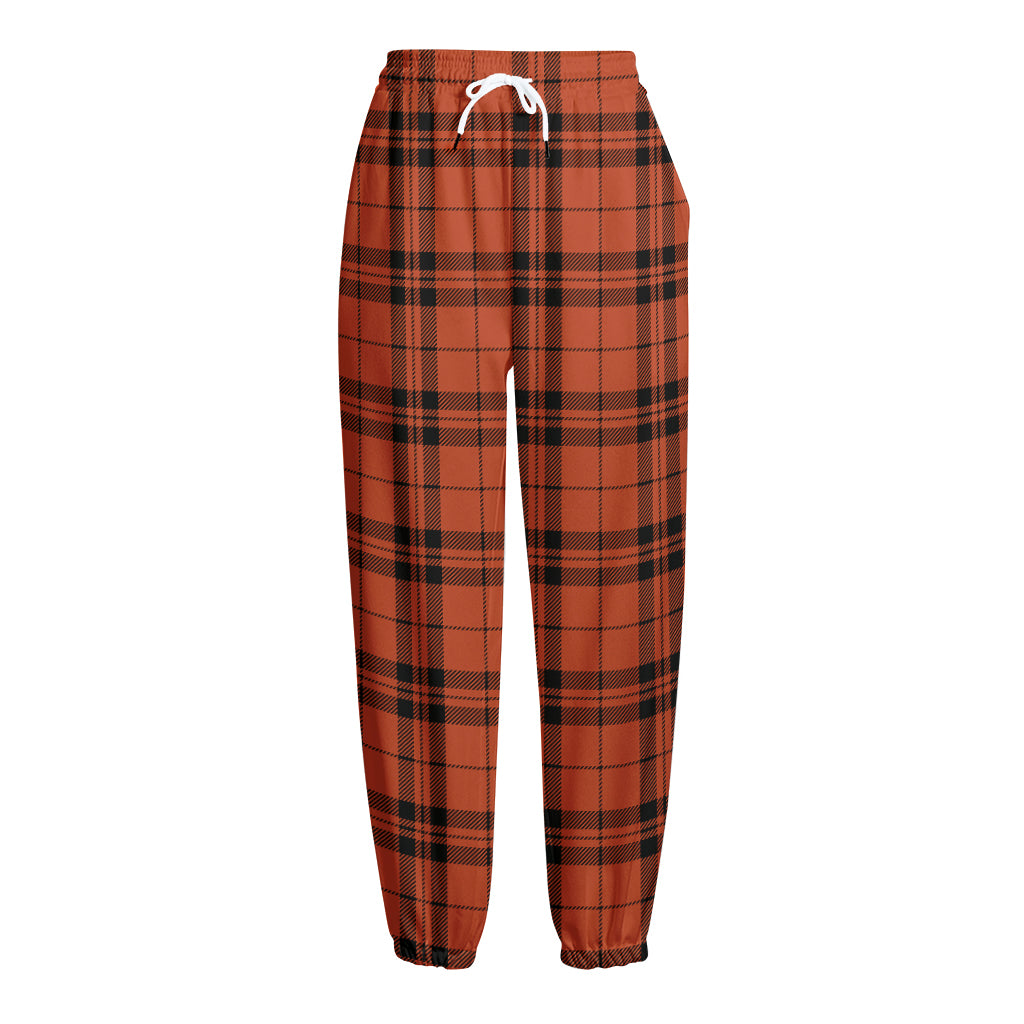Orange And Black Tartan Pattern Print Fleece Lined Knit Pants