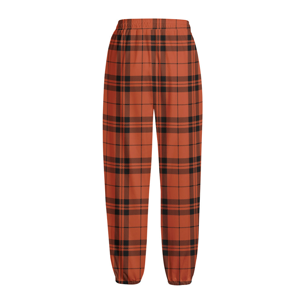 Orange And Black Tartan Pattern Print Fleece Lined Knit Pants