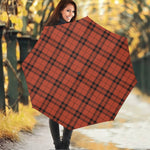 Orange And Black Tartan Pattern Print Foldable Umbrella
