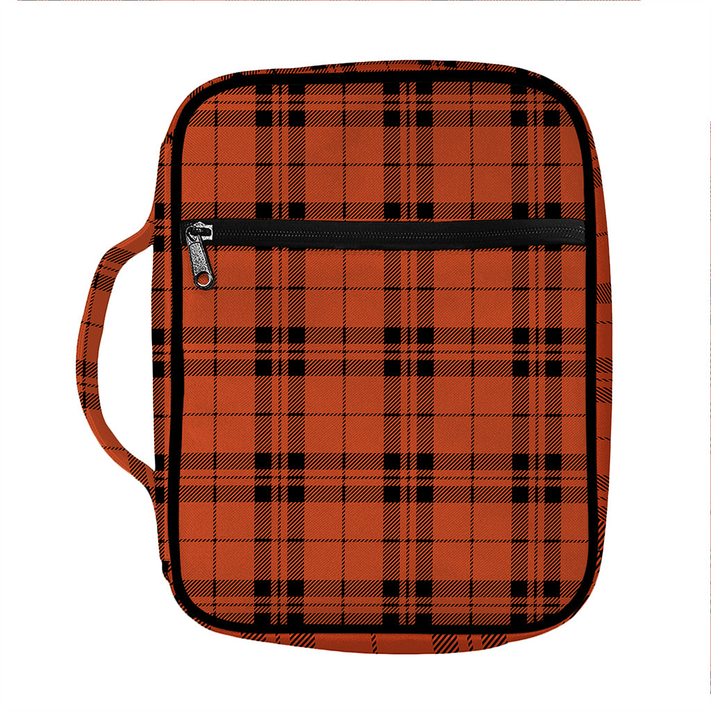 Orange And Black Tartan Pattern Print Front Pocket Bible Bag