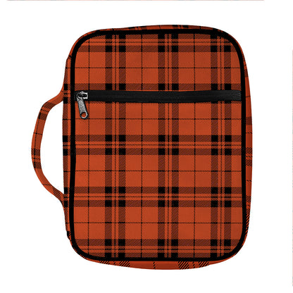 Orange And Black Tartan Pattern Print Front Pocket Bible Bag