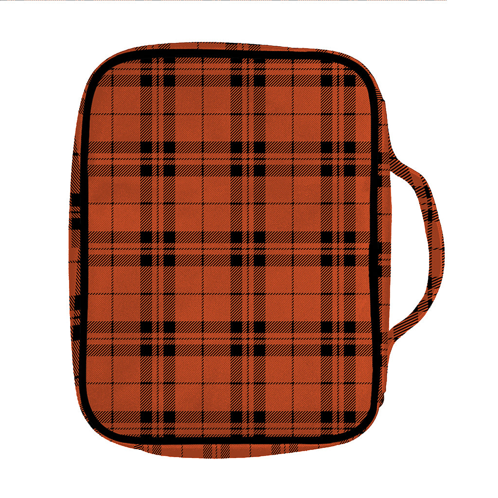 Orange And Black Tartan Pattern Print Front Pocket Bible Bag