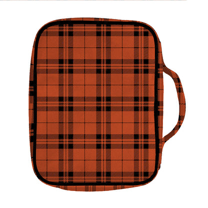 Orange And Black Tartan Pattern Print Front Pocket Bible Bag
